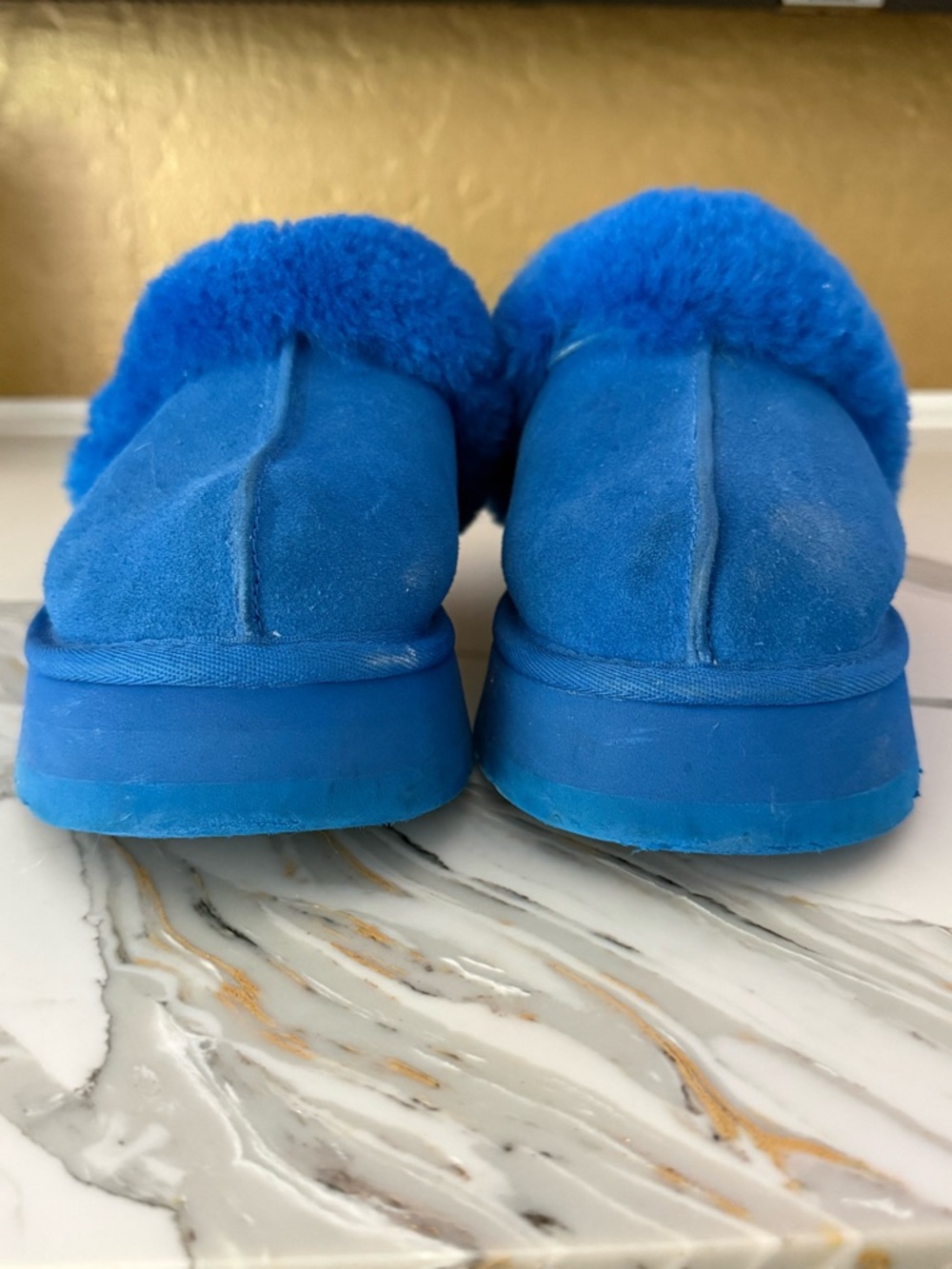UGG Kids Electric Blue Plush Shearling Slip-On Slippers - Picture 2 of 8